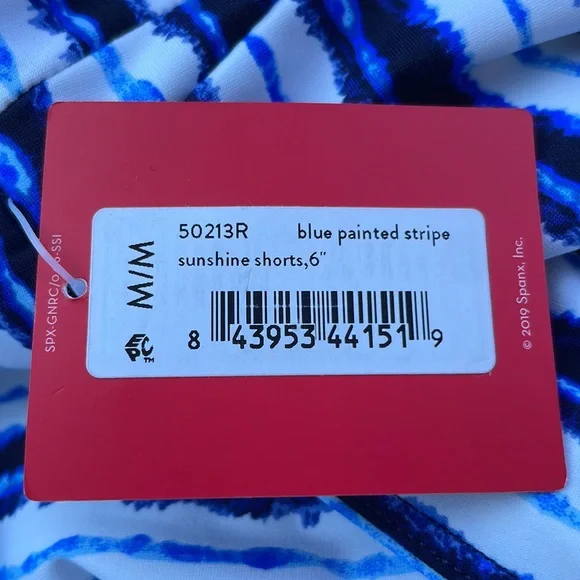 NWT! SPANX sunshine short. Blue painted stripe. Inseam: 4”=S&M. 6”=XL. $68 - Picture 15 of 15